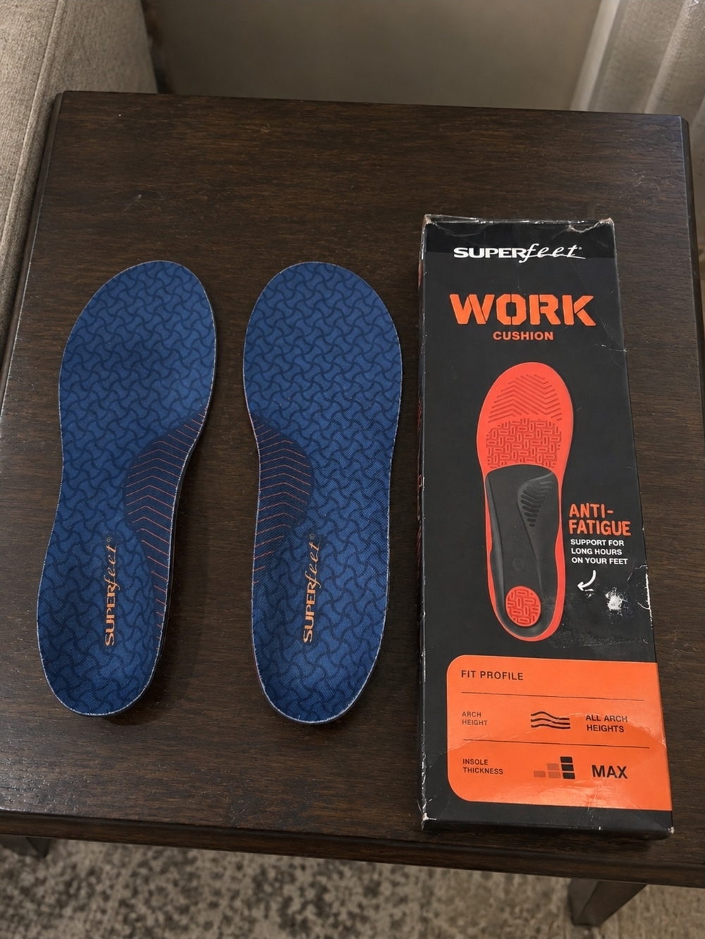 Open Box Superfeet Work Cushion Insoles Size D Men 7.5-9 Women 8.5-10